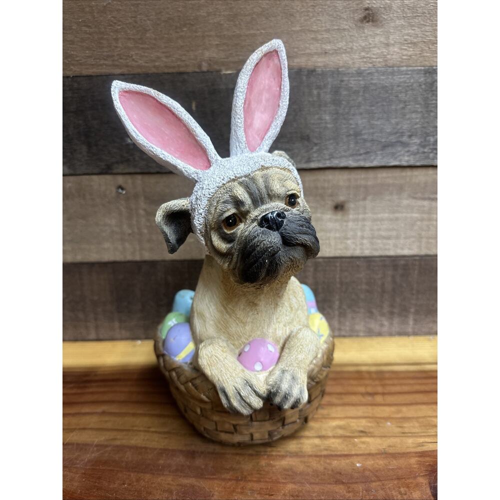 Easter Bunny Pug French Bulldog In Easter Basket 10” Tall